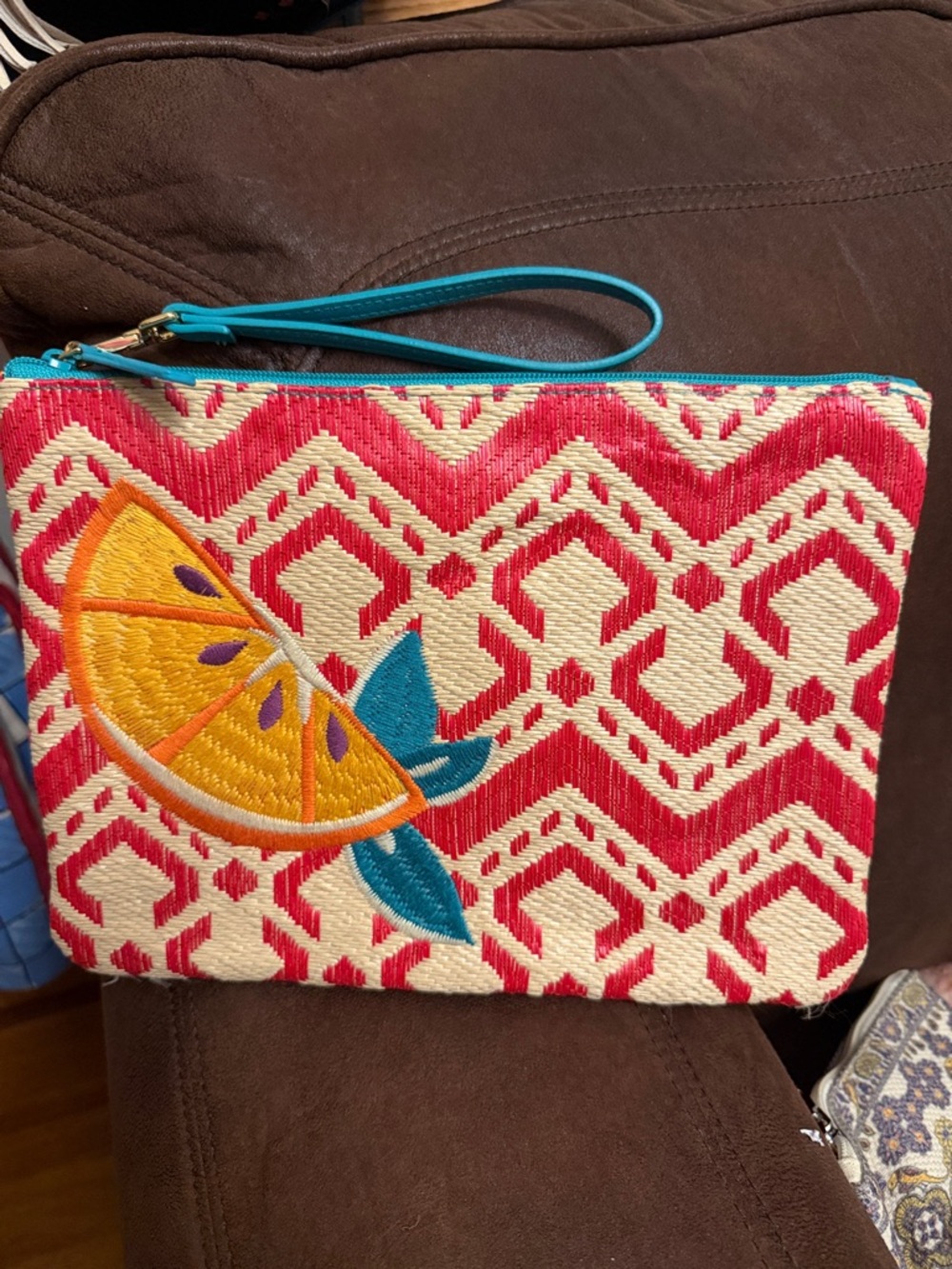 Embroidered Citrus Pattern Wristlet Clutch - NWOT